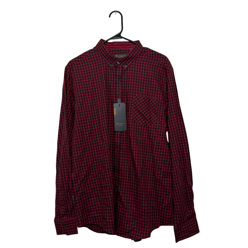 Ben Sherman Regular Fit Red Black Gingham Long Sleeve Button Down Top Men XL NWT